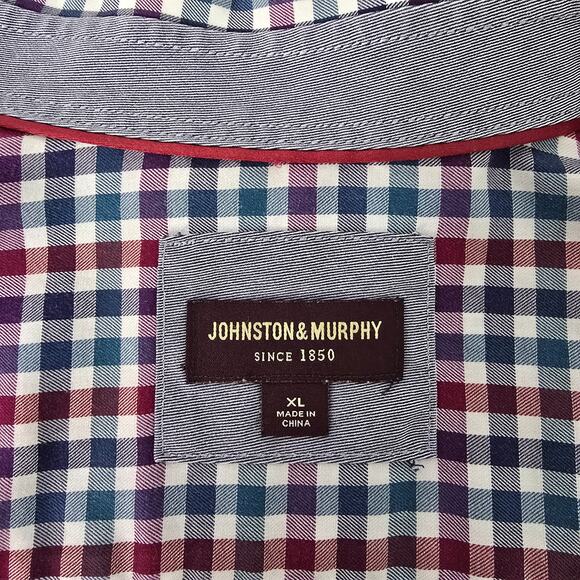 JOHNSTON & MURPHY Shirt Men XL Contrast Flip Cuff Gingham check Multicolor - Picture 11 of 13